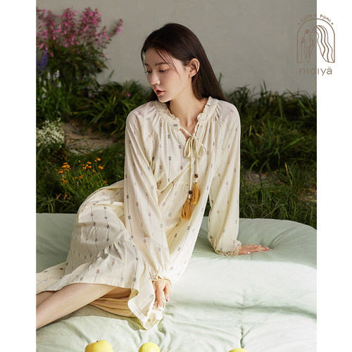 妮狄娅春纯棉宽松甜美度假风睡裙