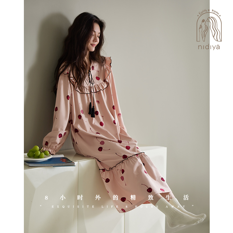 春秋季柔软棉甜美少女睡裙家居服