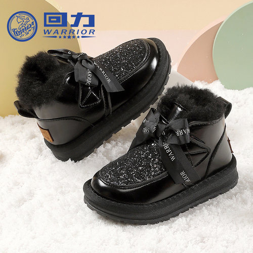 回力童鞋儿童蝴蝶结保暖雪地靴