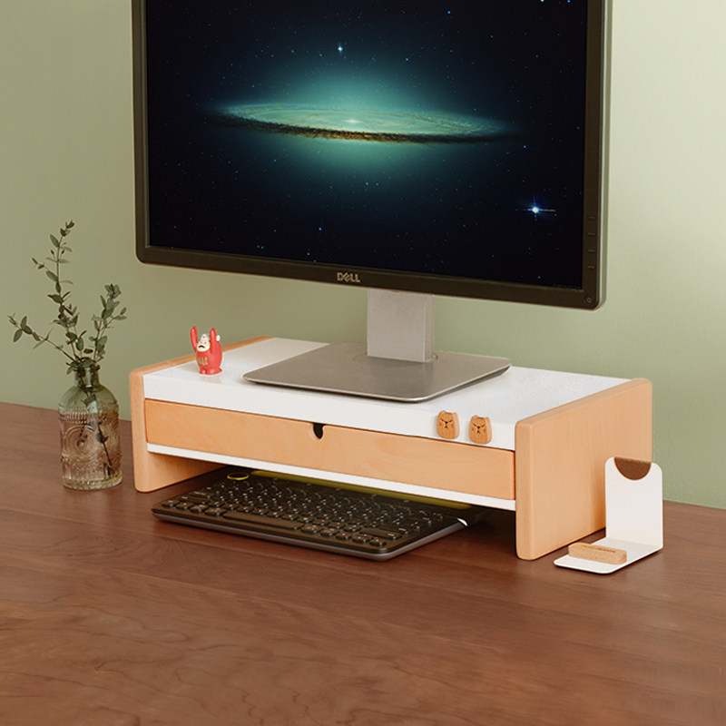MOZI卯知榉木抽屉款碳钢显示器底座办公桌面置物架定制增高收纳架,收纳整理,整理架/置物架/收纳架,淘宝优惠券,粉丝福利购,淘宝优惠卷