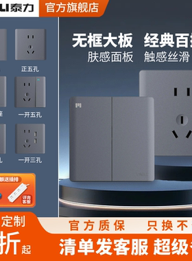 泰力开关插座一开五多孔带开关usb家用86型暗装16a空调插座L2灰色