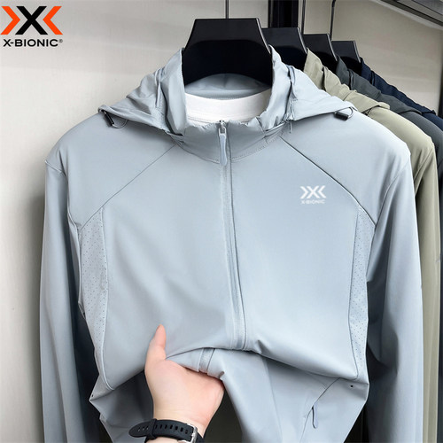 XBIONIC男士连帽防晒衣速干透气户外运动风拉链美式骑行外套徒步