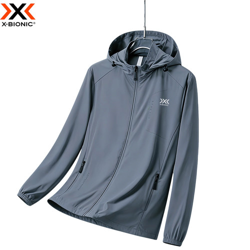 XBIONIC男士连帽速干外套户外骑行休闲风拉链防晒服夹克夏皮肤衣