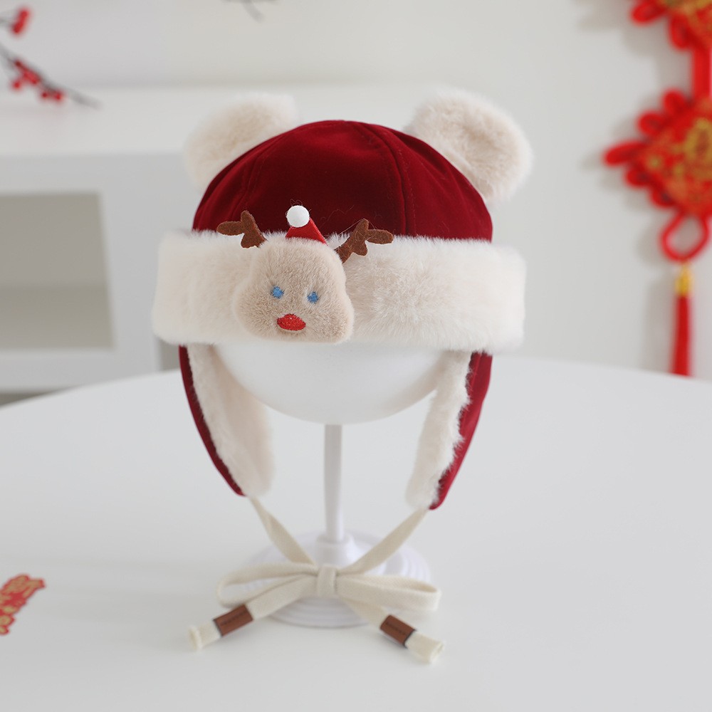 红色圣诞帽宝宝帽子秋冬季加厚雷锋帽儿童地主帽虎头帽新年醒狮帽