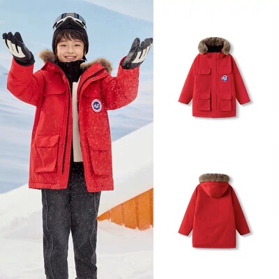 巴巴新年童装儿童羽绒服男女童冬装中长款毛领加厚2025年新款外套