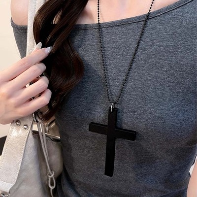 黑色轻奢十字架项链小众