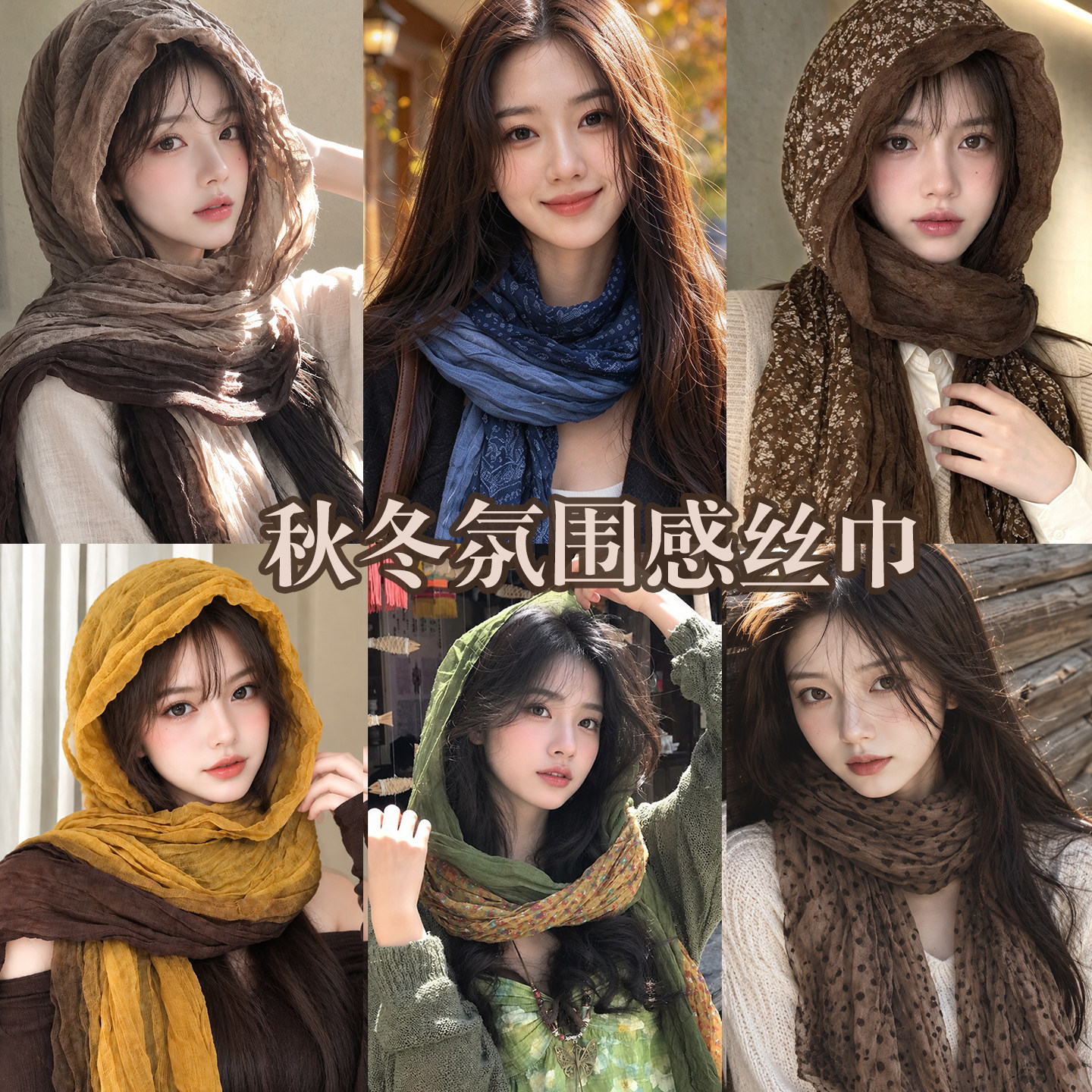民族风围巾2026新款废土风褶皱棉麻两用披肩女款秋冬系脖护颈丝巾