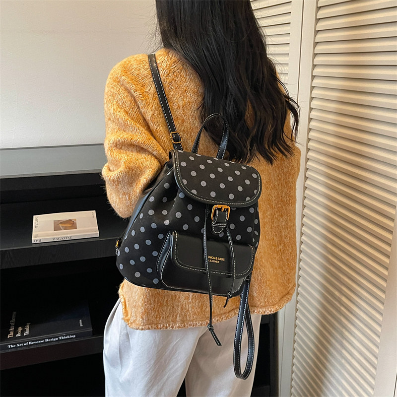 韩系小众波点女通勤双肩包图片