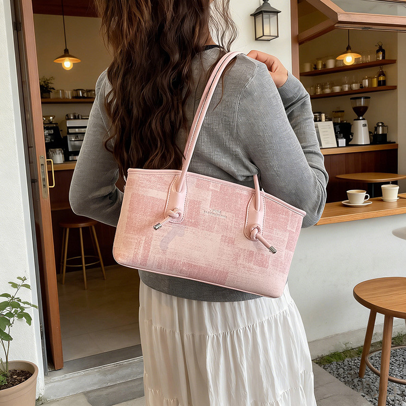 时尚简约粉色托特包女大容量手提包通勤单肩包
