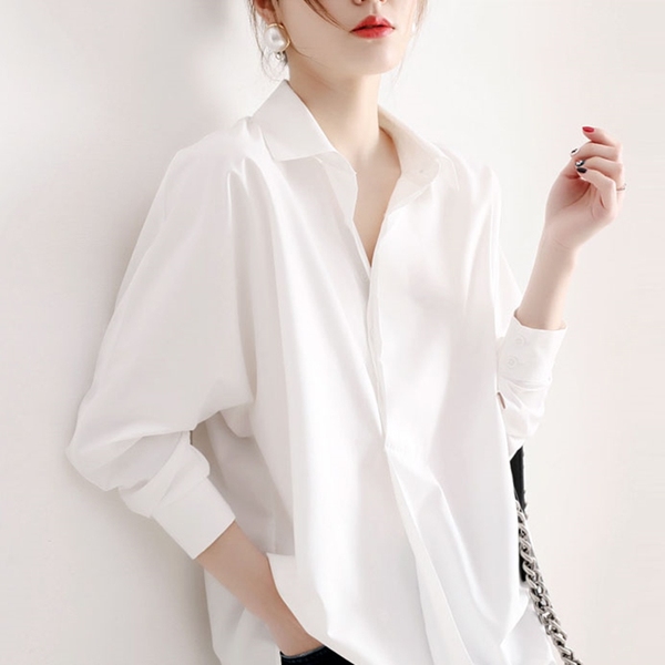 RY1580#秋冬宽松设计感小众时尚洋气上衣白色衬衫女长袖