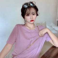 Real shot cotton net red live broadcast short sleeve T-shirt women's print letter simple