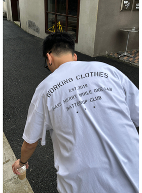 Batterup原创2024新款宽松军系字母印花纯棉百搭短袖T恤男夏季潮