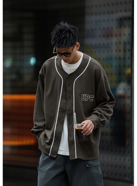 Batterup2025新款春秋上衣日系宽松无领棒球衬衫开衫夹克外套男潮