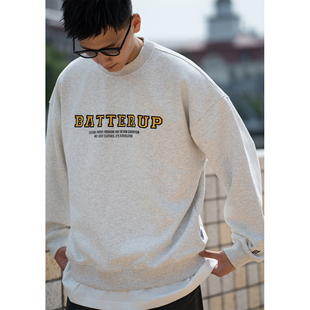 Batterup2025春秋新款上衣日系无帽宽松加绒刺绣休闲圆领卫衣男潮