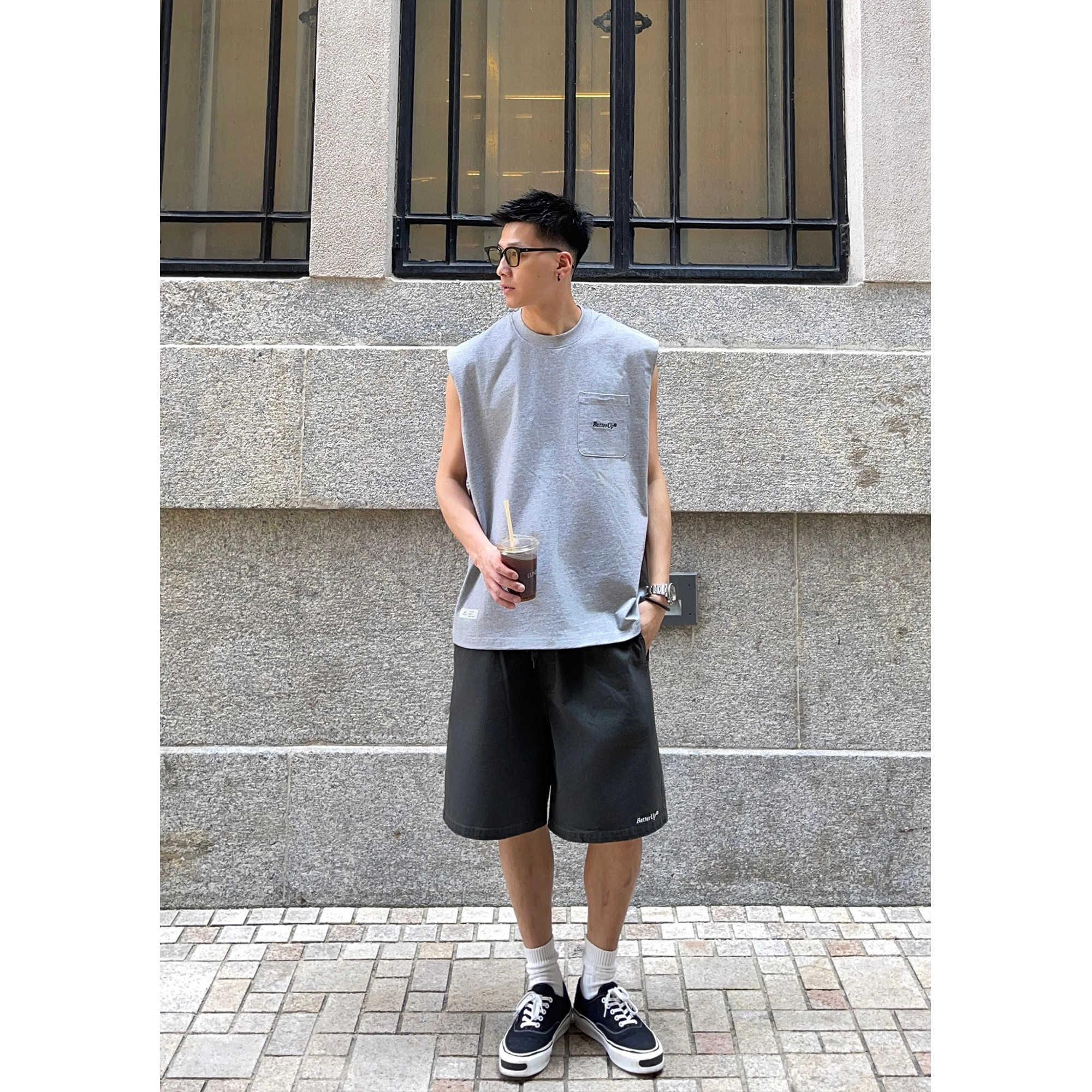 Batterup2026新款夏季运动宽松纯棉口袋刺绣坎肩背心无袖T恤男潮
