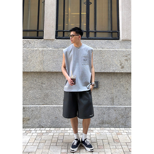 Batterup2025新款夏季运动宽松纯棉口袋刺绣坎肩背心无袖T恤男潮