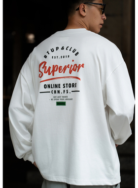 Batterup2025秋冬打底上衣美式字母印花圆领宽松休闲长袖T恤男潮