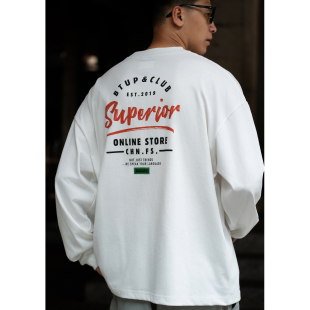 Batterup2025秋冬打底上衣美式字母印花圆领宽松休闲长袖T恤男潮