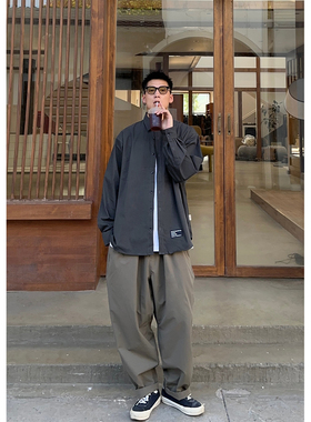 Batterup春秋新款上衣外套日系cityboy宽松垂感纯色长袖衬衫男潮