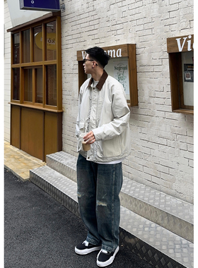 Batterup24冬季新款棉衣日系复古翻领白色灯芯绒夹克棉服外套男潮