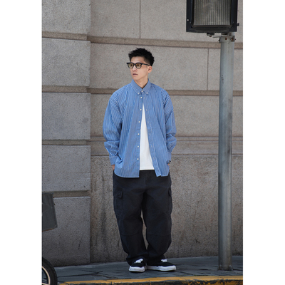 BatterUp秋季宽松条纹衬衫