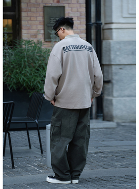 BatterUp2025新款早秋外套上衣日系宽松简约休闲长袖polo衫男款