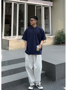 Batterup2024新款夏季日系潮牌休闲宽松口袋刺绣polo衫短袖男T恤