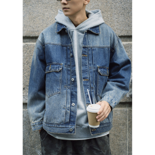Batterup日系复古宽松重磅休闲水洗做旧破坏牛仔夹克外套男春秋潮