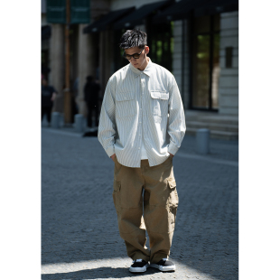 男潮 衬衫 Batterup2025春秋新款 外套日系宽松条纹拼接纯棉休闲长袖