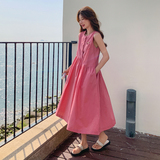 韩系粉色海边度假风连衣裙女2025夏季新款独特漂亮减龄无袖背心裙，女装连衣裙，浙宝239