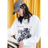 落肩袖 珍妮宇航局 长袖 卫衣套头宽松型人物图案耐磨圆领水洗