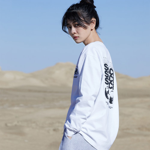 基础款印花长袖白色t恤宽松显瘦