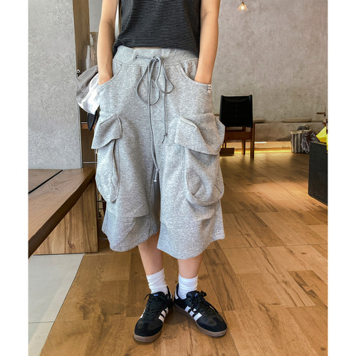 复古松紧腰头运动休闲短裤女夏季