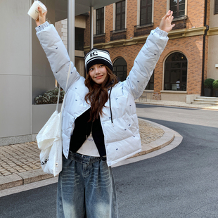 珍妮宇航局韩系条纹蝴蝶结宽松棉服外套女面包服棉衣保暖休闲加厚