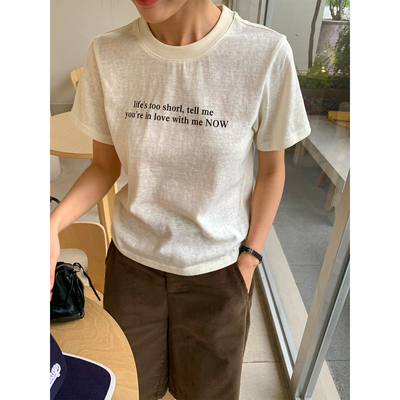 凉感竹节棉微透印花短袖t恤女