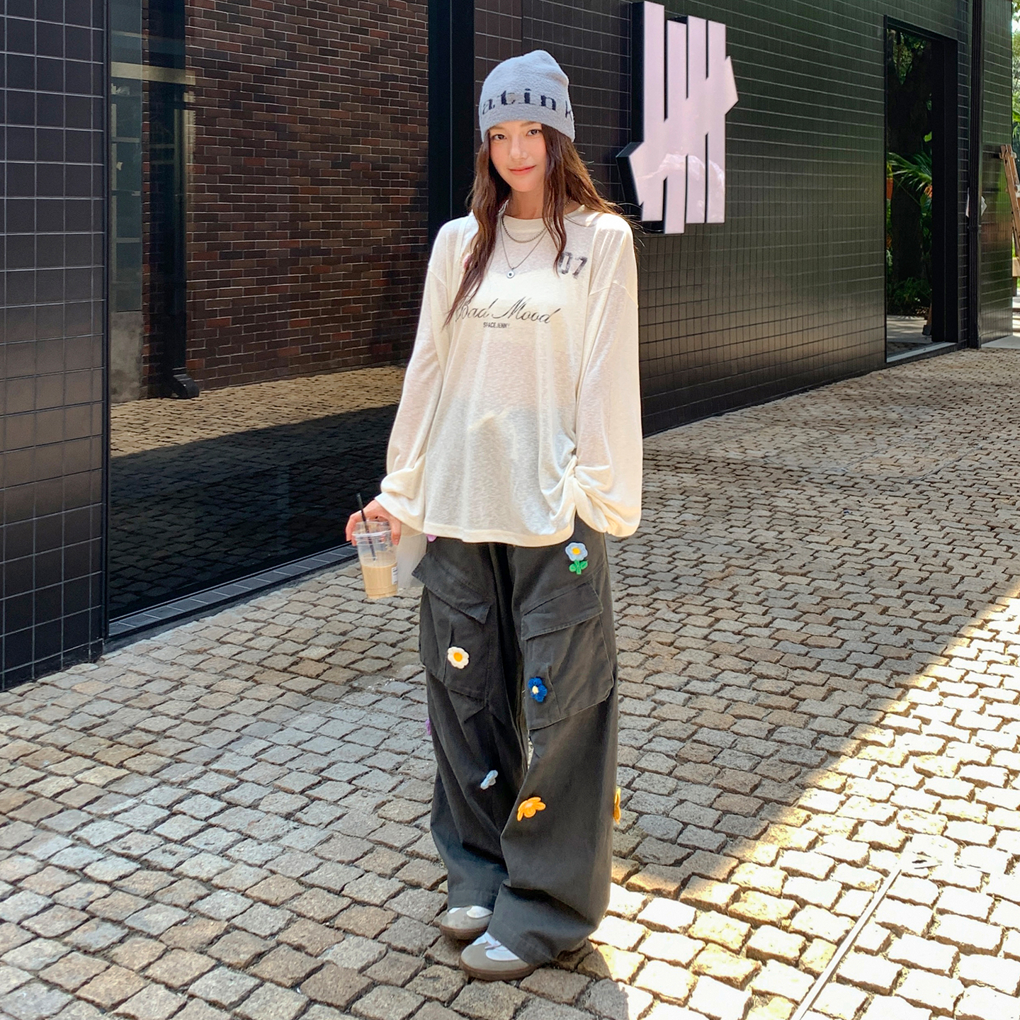 复古设计感水洗工装休闲裤女