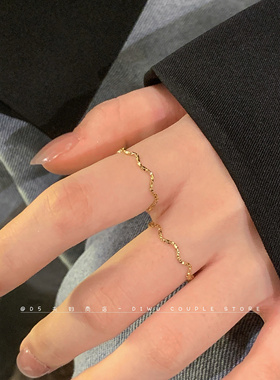 极细款叠戴波浪钛钢不掉色戒指女