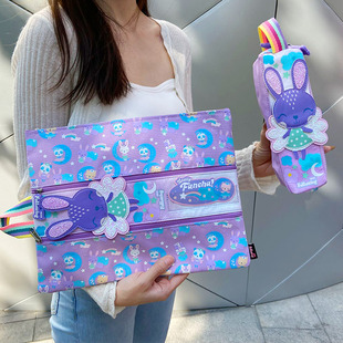 FH开学季 卡通可爱造型三层大容量可放A4文件袋手拎书袋便签套装