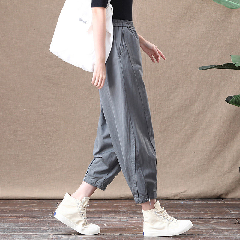 高腰直筒休闲裤女显瘦显高扎脚2025春夏新款宽松松紧腰束脚灯笼裤