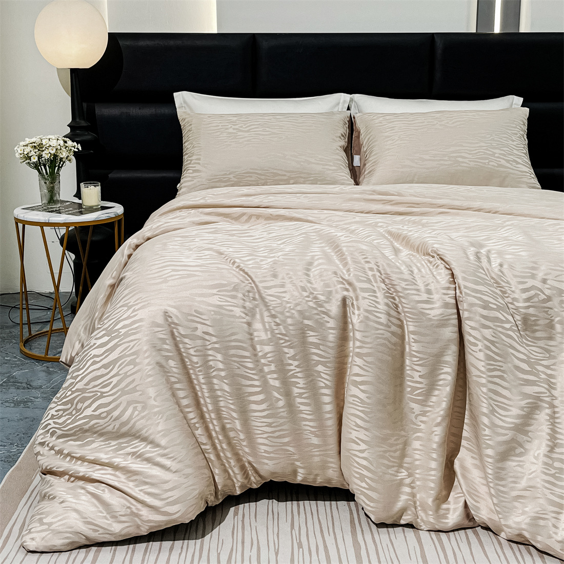 Satin Jacquard Duvet Cover Set Luxury Bedding + Pillowcases