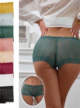 Mid Rise Leaf Cutouts Plus Size Women's Lace Hipster Panties