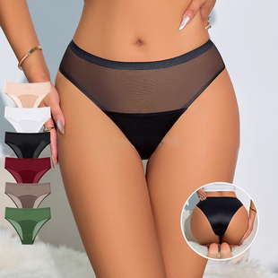 Panties Mid for Silk Women Underwear Seamless Lace Ice Rise