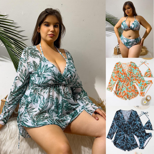 Plus Size Three-Piece Bikini Swimsuit Set 大码分体泳衣三件套