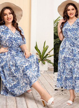 plus size women long dress summer beach dresses 大码显瘦女裙