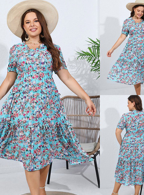 Ruffled Edge V-Neck Flattering Plus Size Flowy Dress Summer