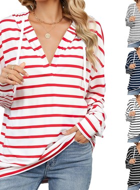 2024 A/W New Striped Hooded Loose Sweatshirt for Women