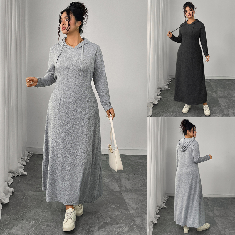 秋季大码连衣裙 Plus Size Women Hooded Dress 气质包臀连帽长裙