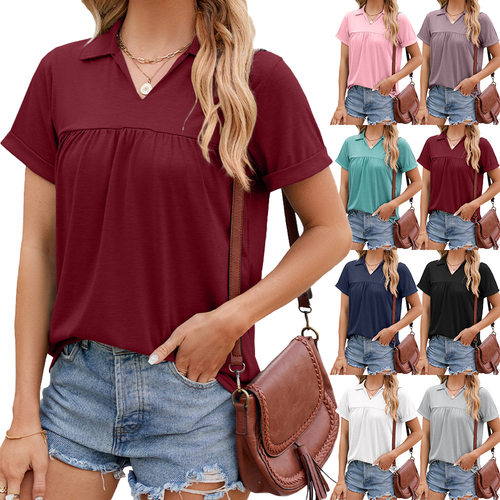 Women's Summer Casual Blouse Lapel Collar T-Shirt Tops