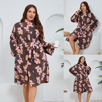 大码加厚法兰绒宽松休闲家居睡袍