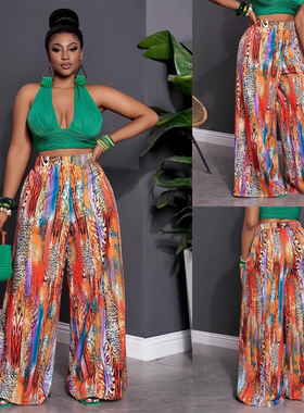 Plus size Women Printed Long Pants 大码女装印花休闲裤XL-5XL